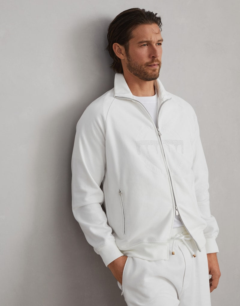 BRUNELLO CUCINELLI MEN'S OFF WHITE ZIP FRONT GYM JACKET