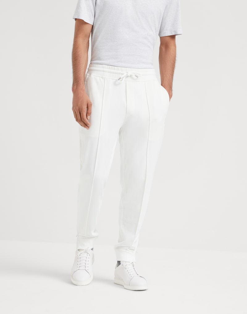 BRUNELLO CUCINELLI MEN'S OFF WHITE COTTON BLEND JOGGER TROUSERS