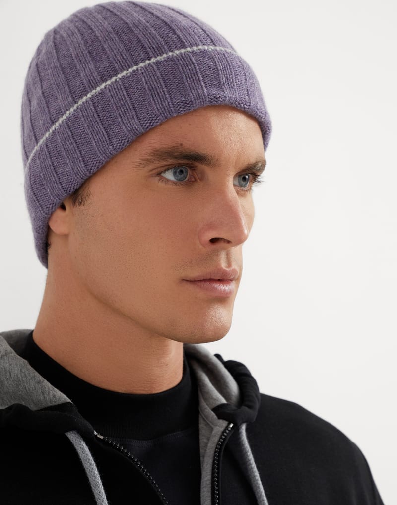 BRUNELLO CUCINELLI MEN'S IRIS PEBBLE WOOL RIBBED KNIT HAT