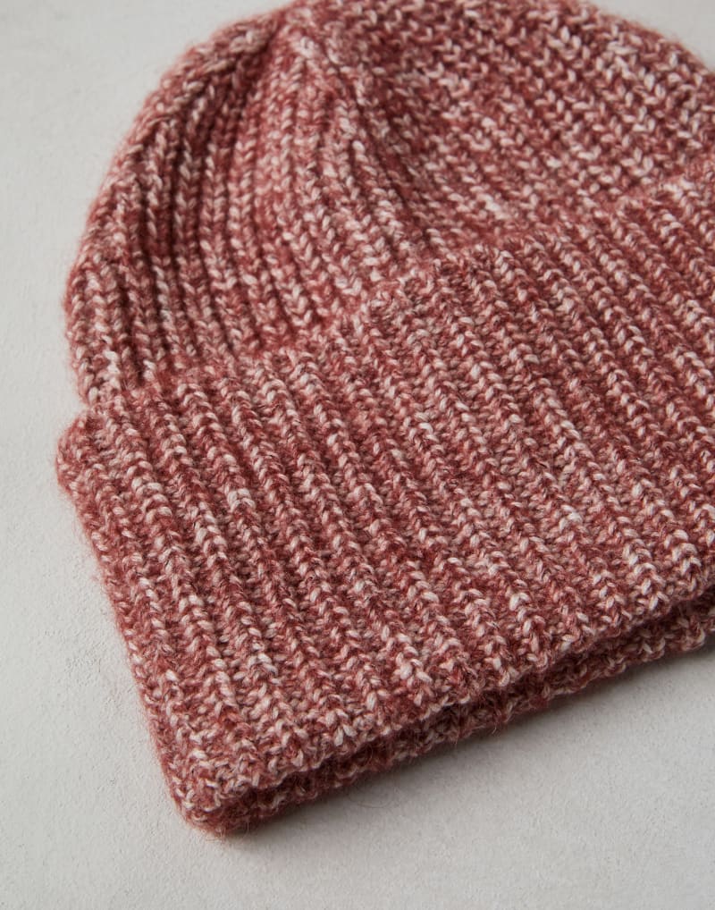 BRUNELLO CUCINELLI MEN'S CORAL WOOL BLEND RIBBED KNIT HAT