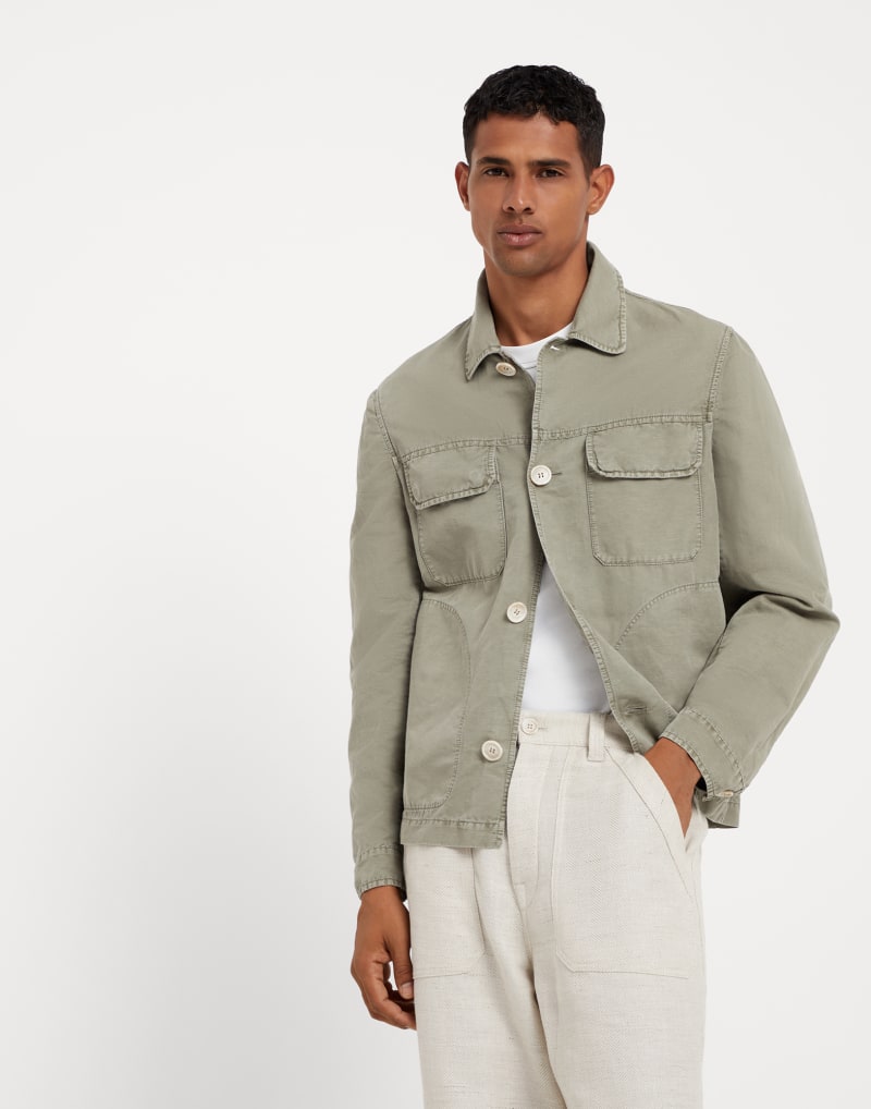 BRUNELLO CUCINELLI MEN'S SAGE COTTON LINEN PATCH POCKET JACKET