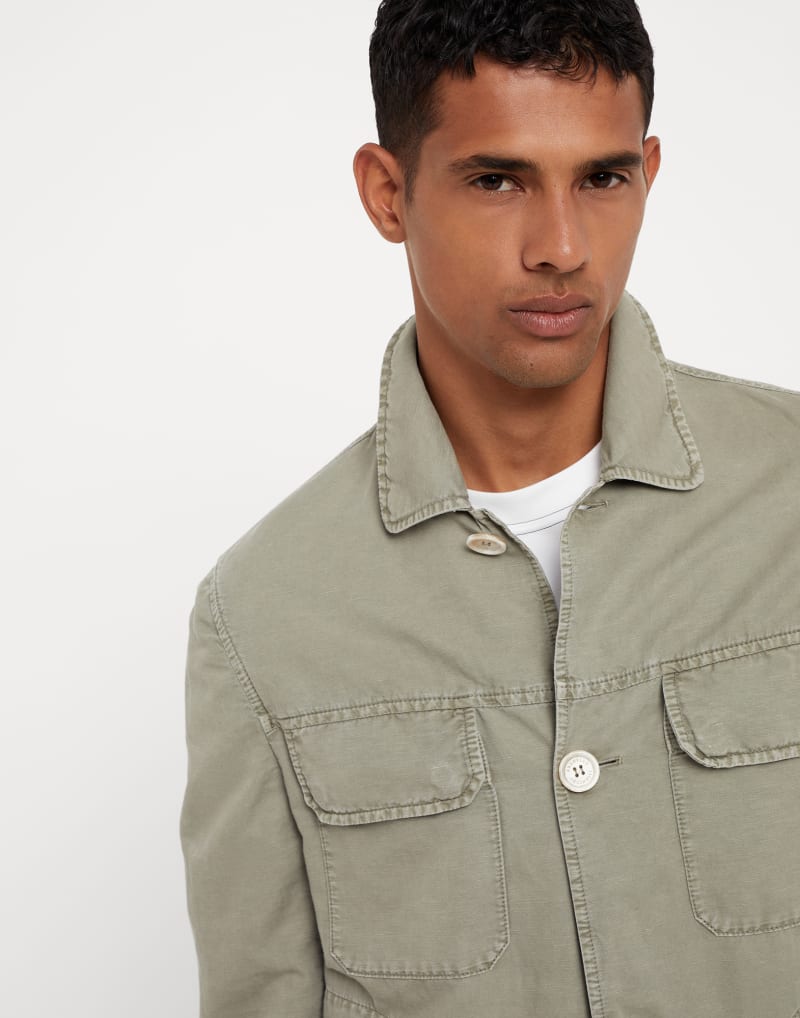BRUNELLO CUCINELLI MEN'S SAGE COTTON LINEN PATCH POCKET JACKET