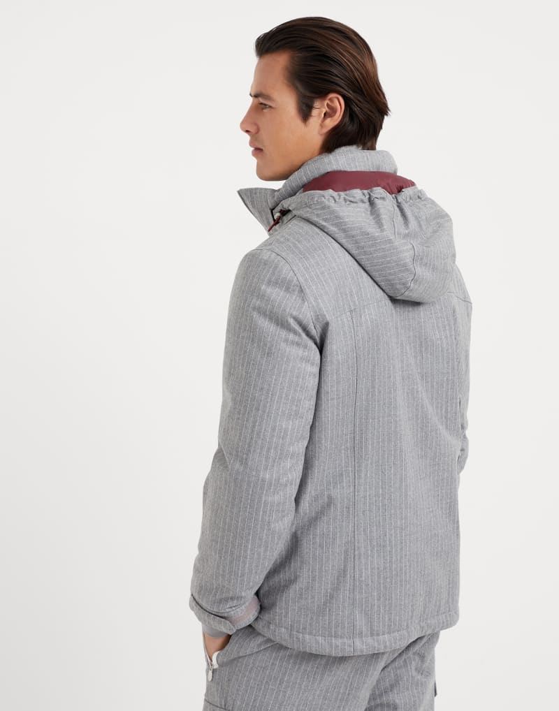 BRUNELLO CUCINELLI MEN'S PEARL GREY WOOL PINSTRIPE JACKET