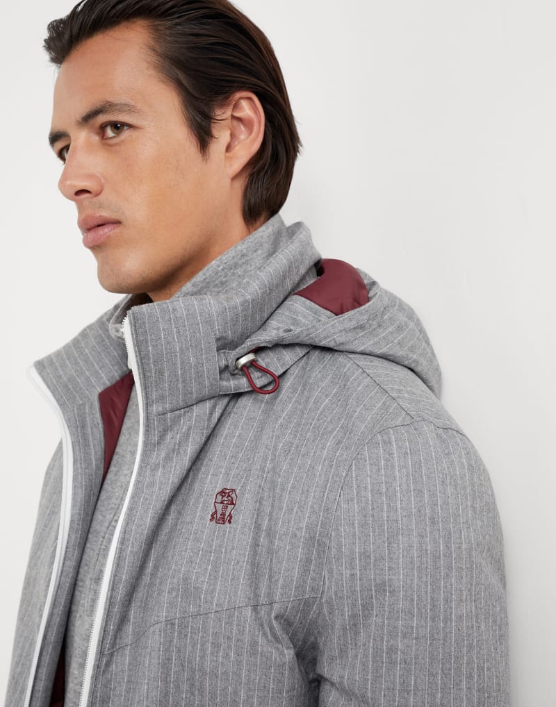 BRUNELLO CUCINELLI MEN'S PEARL GREY WOOL PINSTRIPE JACKET