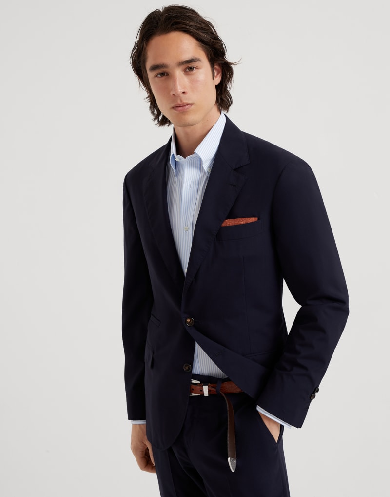 BRUNELLO CUCINELLI MEN'S NAVY WOOL SILK SINGLE BREASTED JACKET