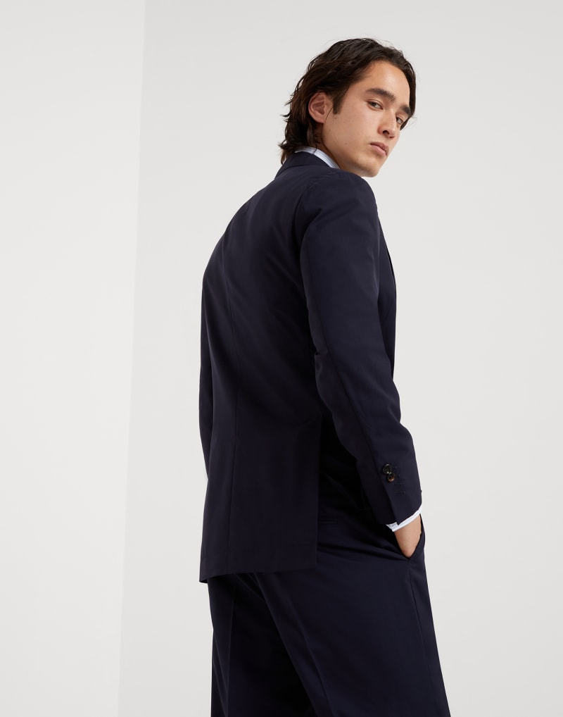 BRUNELLO CUCINELLI MEN'S NAVY WOOL SILK SINGLE BREASTED JACKET