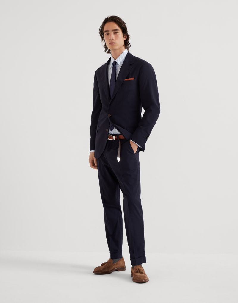 BRUNELLO CUCINELLI MEN'S NAVY WOOL SILK SINGLE BREASTED JACKET