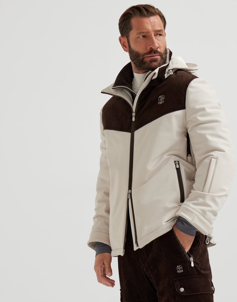BRUNELLO CUCINELLI MEN'S OFF WHITE AND BROWN COLORBLOCK JACKET