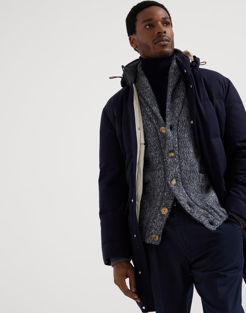 BRUNELLO CUCINELLI MEN'S BLUE WOOL PADDED JACKET