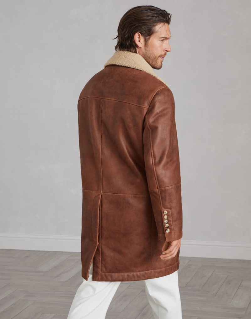 BRUNELLO CUCINELLI MEN'S CHOCOLATE SHEARLING DOUBLE BREASTED JACKET