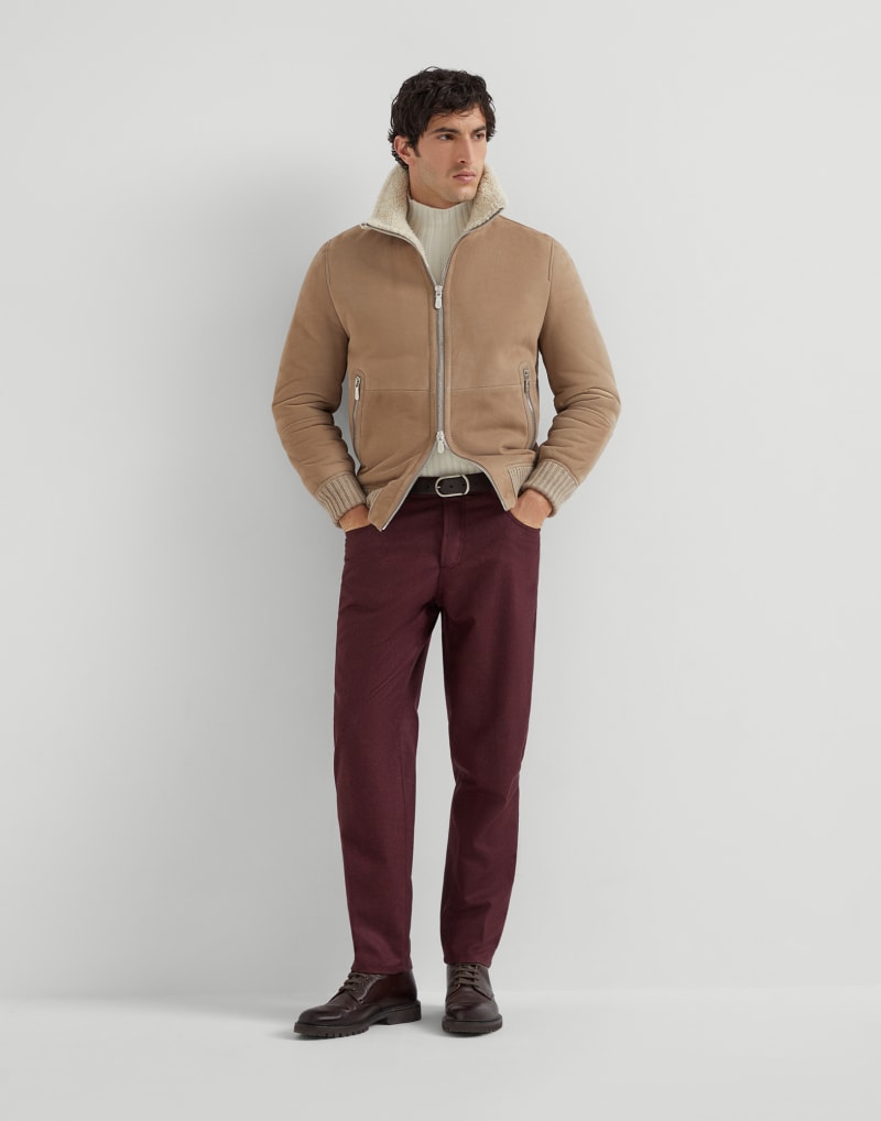 BRUNELLO CUCINELLI MEN'S HAZELNUT SHEARLING COLLAR ZIP JACKET