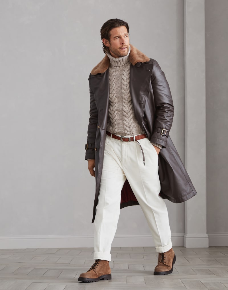 BRUNELLO CUCINELLI MEN'S MOORS HEAD LEATHER DOUBLE BREASTED JACKET