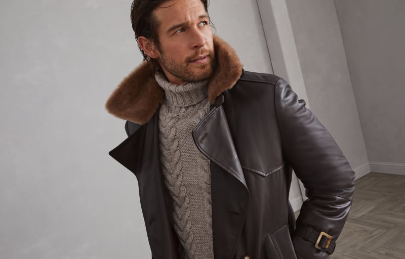 BRUNELLO CUCINELLI MEN'S MOORS HEAD LEATHER DOUBLE BREASTED JACKET