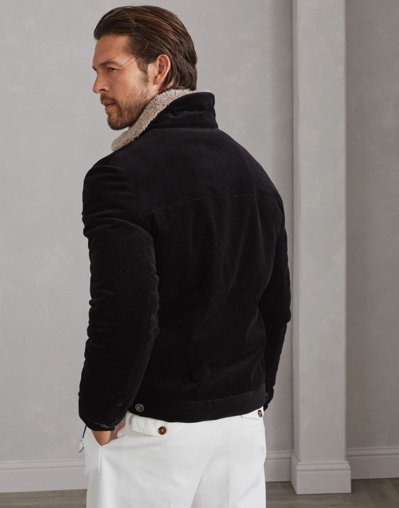 BRUNELLO CUCINELLI MEN'S BLACK COTTON CORDUROY JACKET
