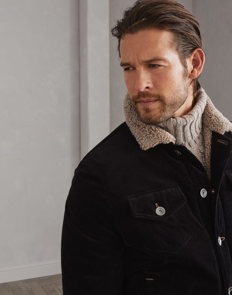 BRUNELLO CUCINELLI MEN'S BLACK COTTON CORDUROY JACKET