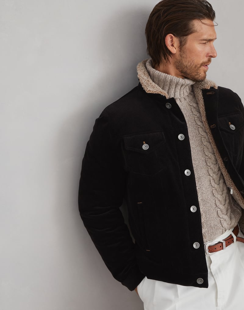 BRUNELLO CUCINELLI MEN'S BLACK COTTON CORDUROY JACKET