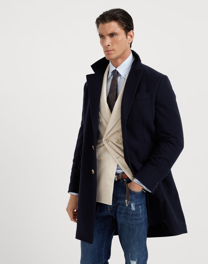 BRUNELLO CUCINELLI MEN'S NAVY WOOL SINGLE BREASTED JACKET