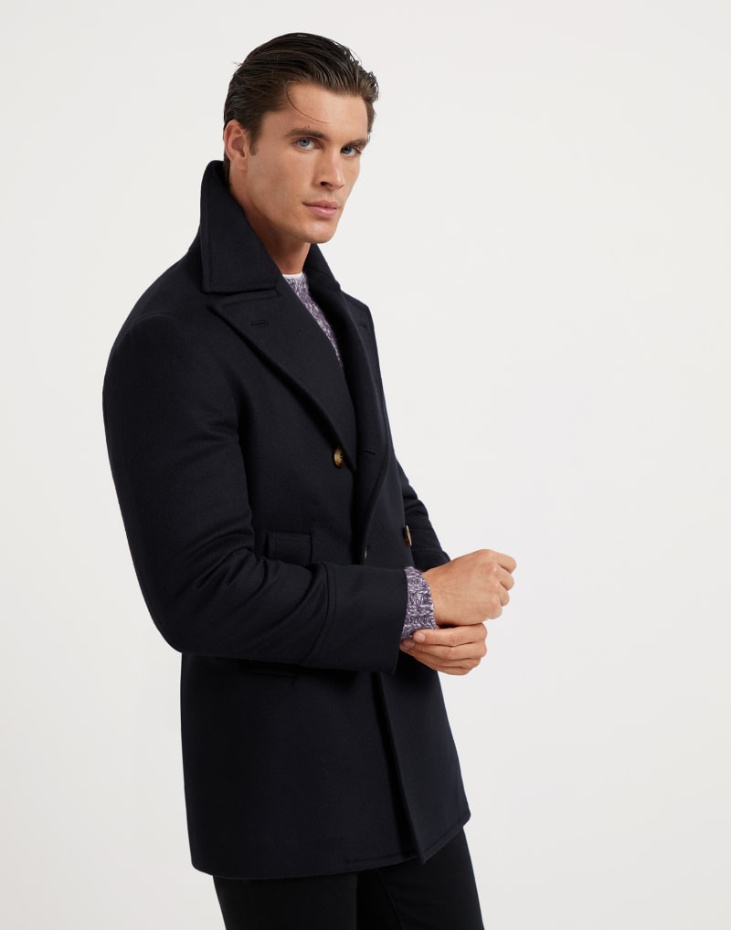 BRUNELLO CUCINELLI MEN'S BLACK WOOL DOUBLE BREASTED JACKET