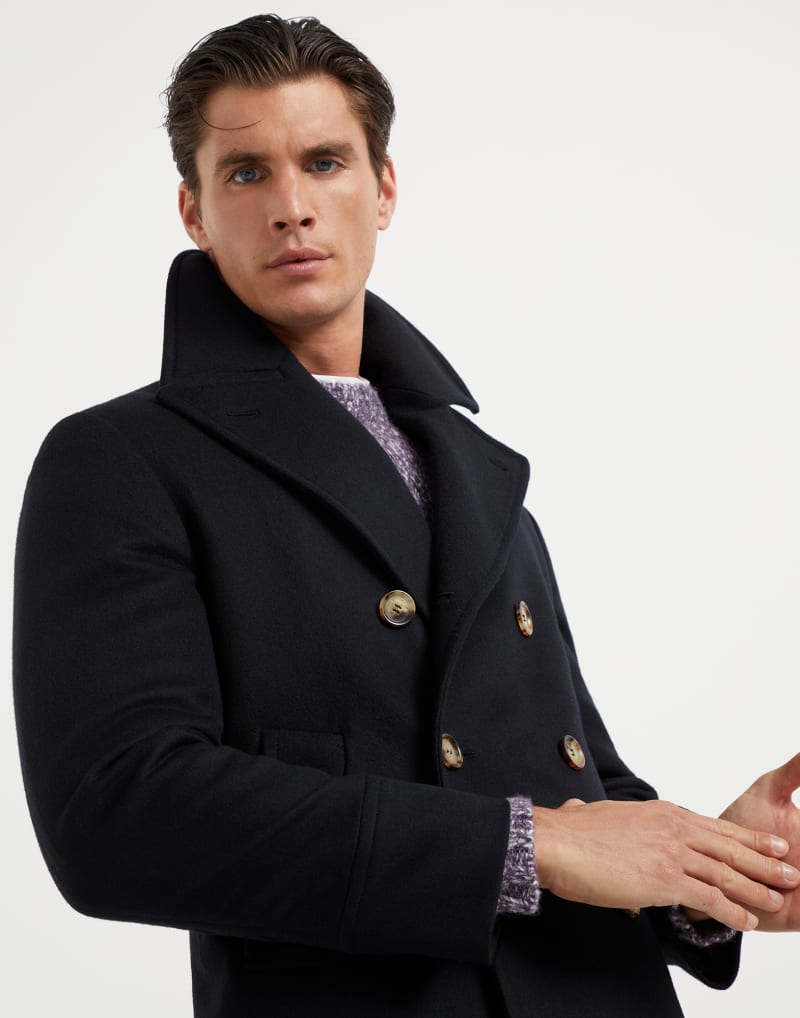 BRUNELLO CUCINELLI MEN'S BLACK WOOL DOUBLE BREASTED JACKET