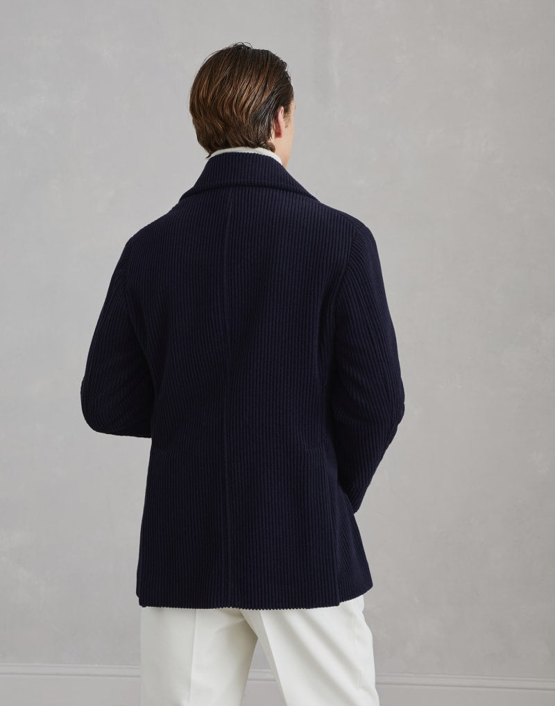 BRUNELLO CUCINELLI MEN'S COBALT WOOL DOUBLE BREASTED JACKET