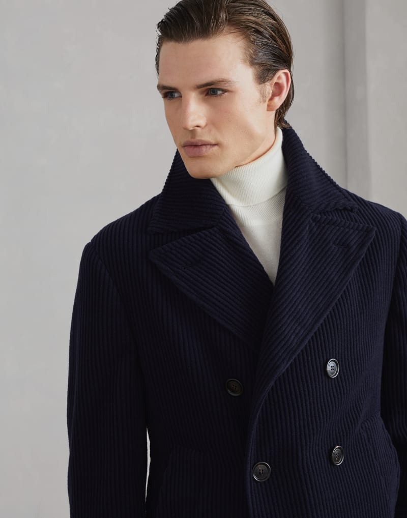 BRUNELLO CUCINELLI MEN'S COBALT WOOL DOUBLE BREASTED JACKET