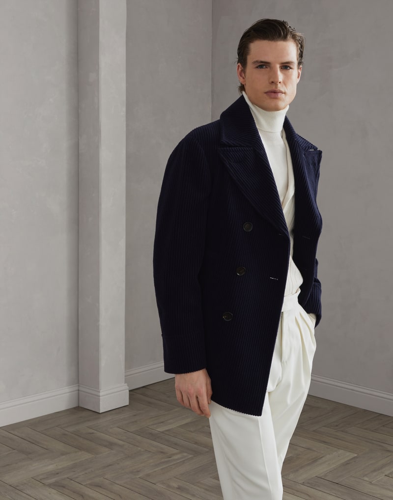 BRUNELLO CUCINELLI MEN'S COBALT WOOL DOUBLE BREASTED JACKET