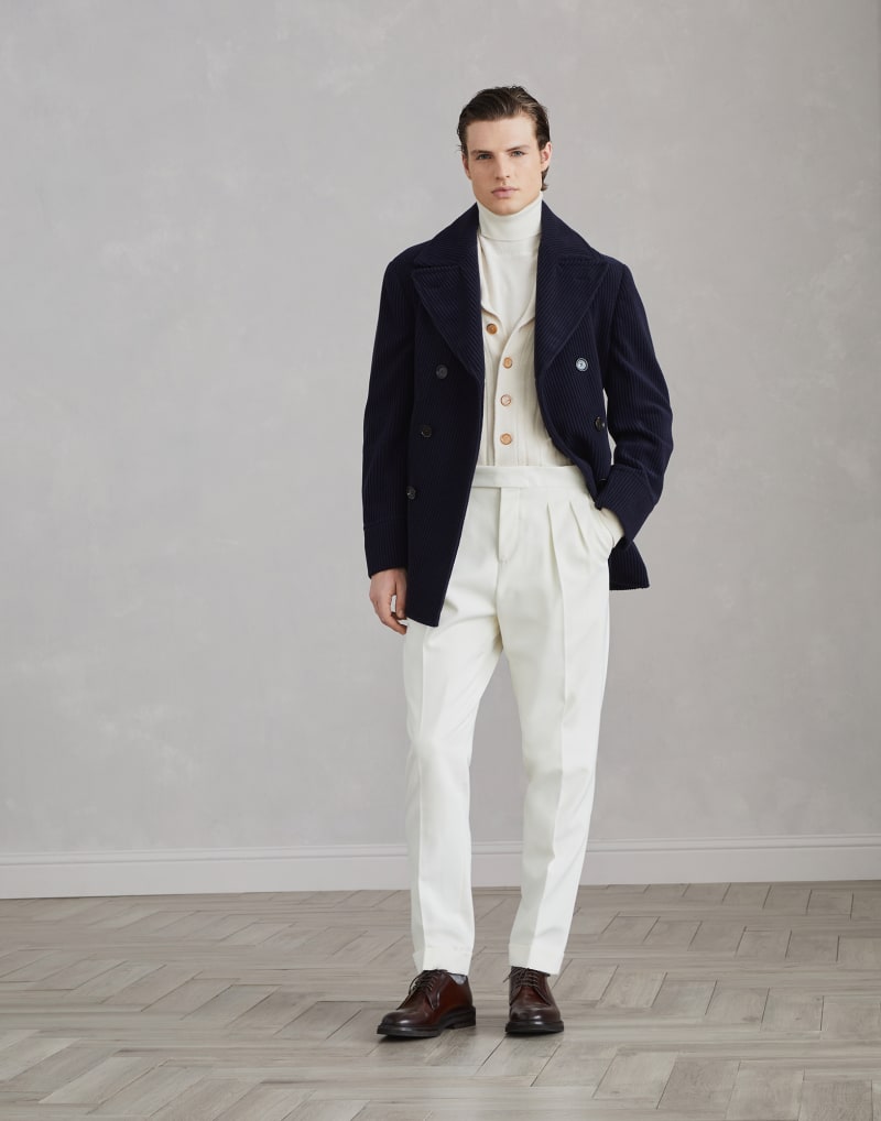 BRUNELLO CUCINELLI MEN'S COBALT WOOL DOUBLE BREASTED JACKET