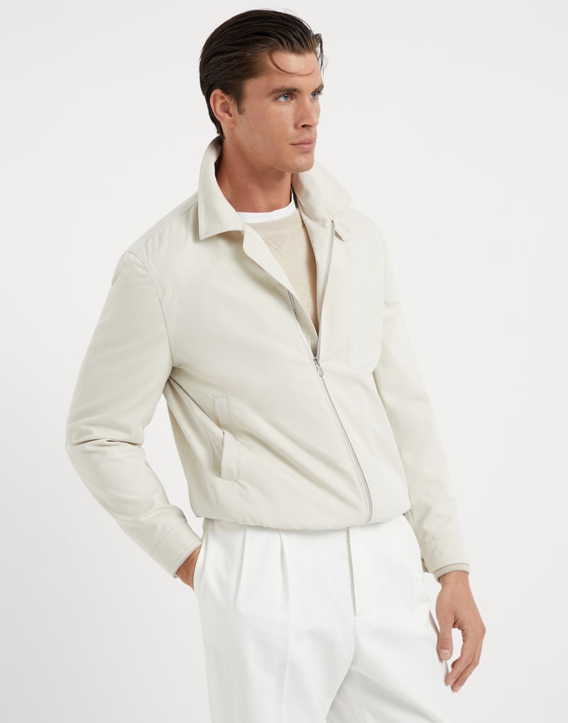 BRUNELLO CUCINELLI MEN'S ICE WHITE COTTON ZIP FRONT JACKET