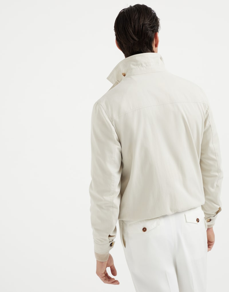 BRUNELLO CUCINELLI MEN'S ICE WHITE COTTON ZIP FRONT JACKET