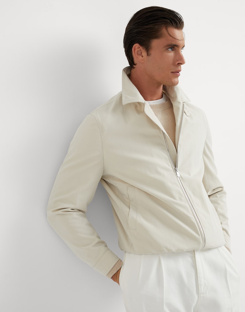 BRUNELLO CUCINELLI MEN'S ICE WHITE COTTON ZIP FRONT JACKET