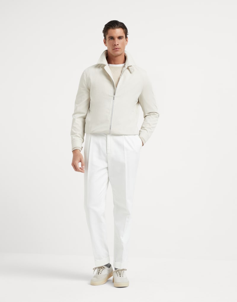 BRUNELLO CUCINELLI MEN'S ICE WHITE COTTON ZIP FRONT JACKET
