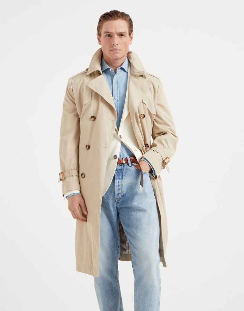 BRUNELLO CUCINELLI MEN'S SAND DOUBLE BREASTED TRENCH COAT