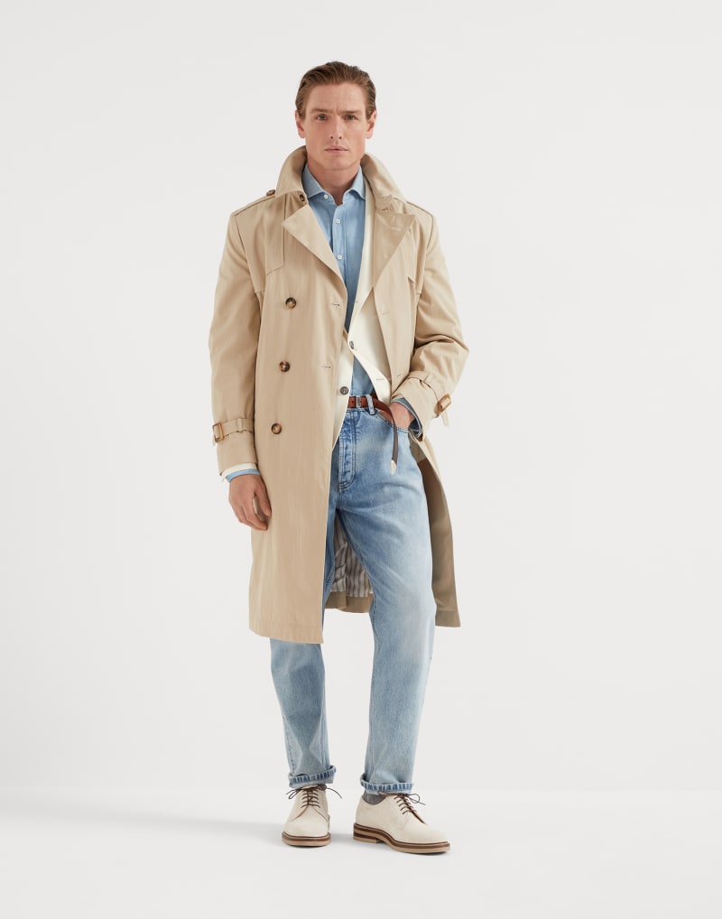 BRUNELLO CUCINELLI MEN'S SAND DOUBLE BREASTED TRENCH COAT