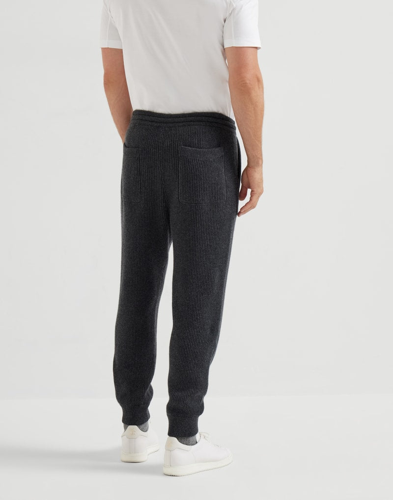 BRUNELLO CUCINELLI MEN'S CHARCOAL WOOL KNIT JOGGER TROUSERS