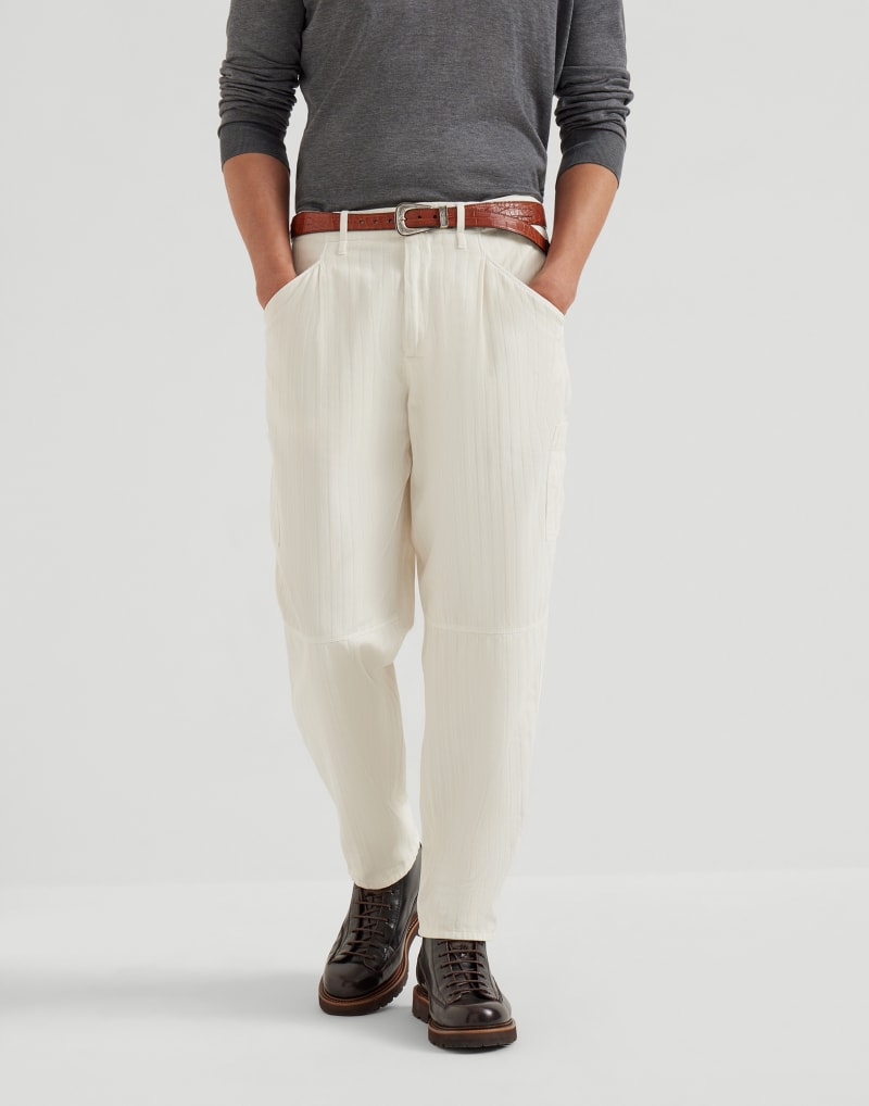 BRUNELLO CUCINELLI MEN'S ENGLISH WHITE COTTON RELAXED TROUSERS