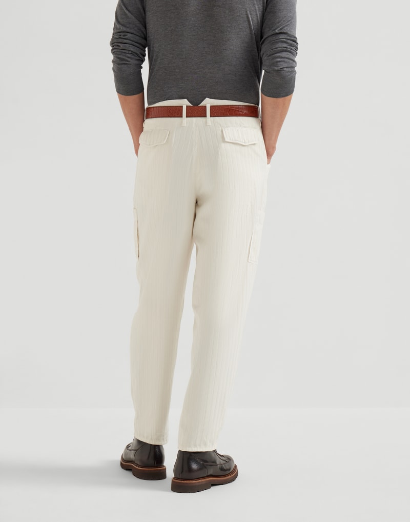 BRUNELLO CUCINELLI MEN'S ENGLISH WHITE COTTON RELAXED TROUSERS