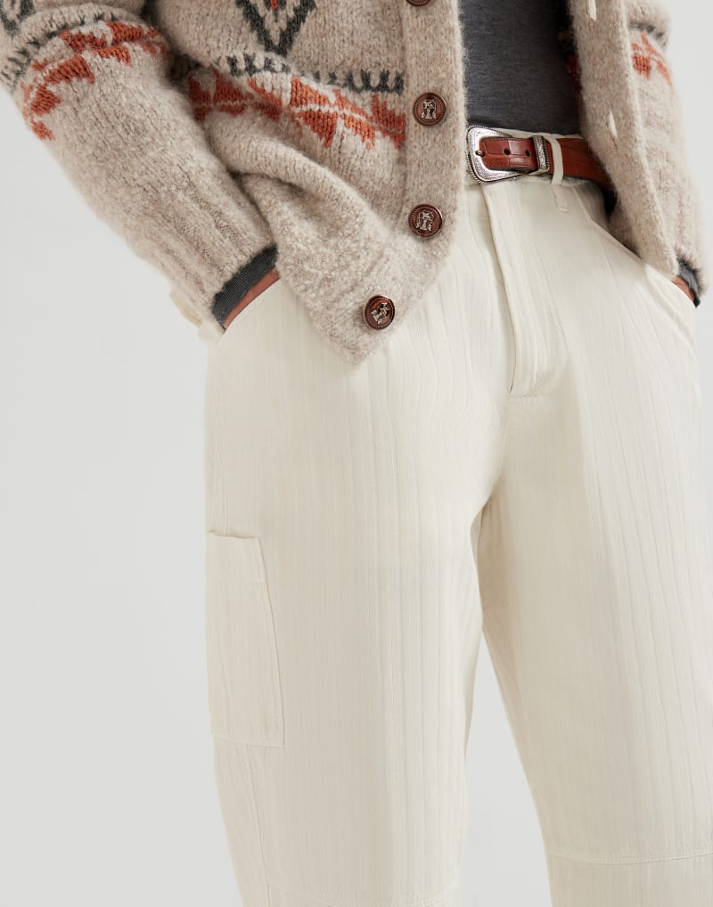 BRUNELLO CUCINELLI MEN'S ENGLISH WHITE COTTON RELAXED TROUSERS