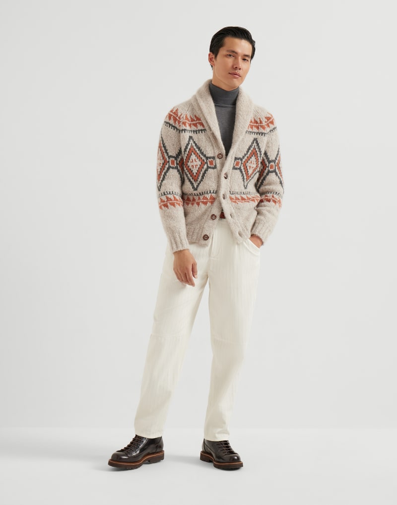 BRUNELLO CUCINELLI MEN'S ENGLISH WHITE COTTON RELAXED TROUSERS