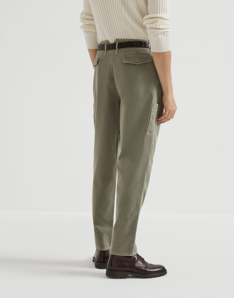 BRUNELLO CUCINELLI MEN'S KAKY OLD COTTON RELAXED TROUSERS