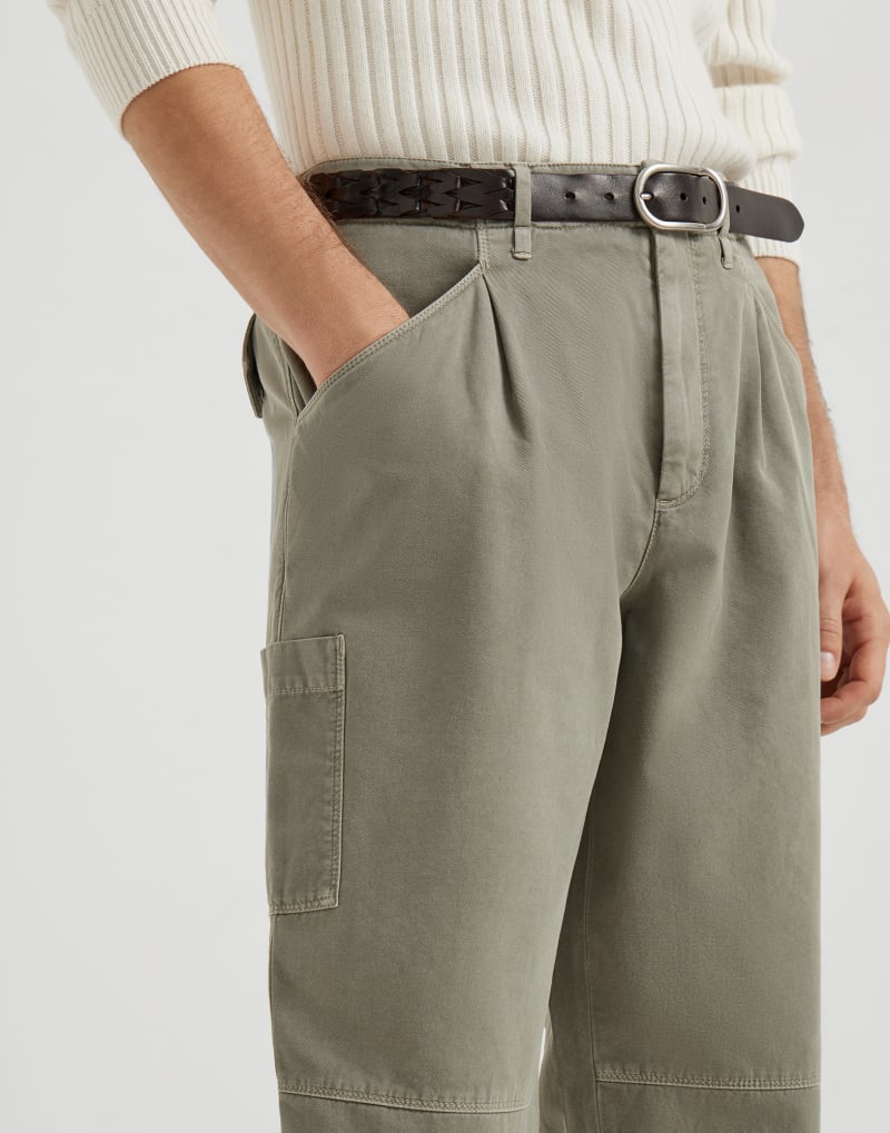BRUNELLO CUCINELLI MEN'S KAKY OLD COTTON RELAXED TROUSERS