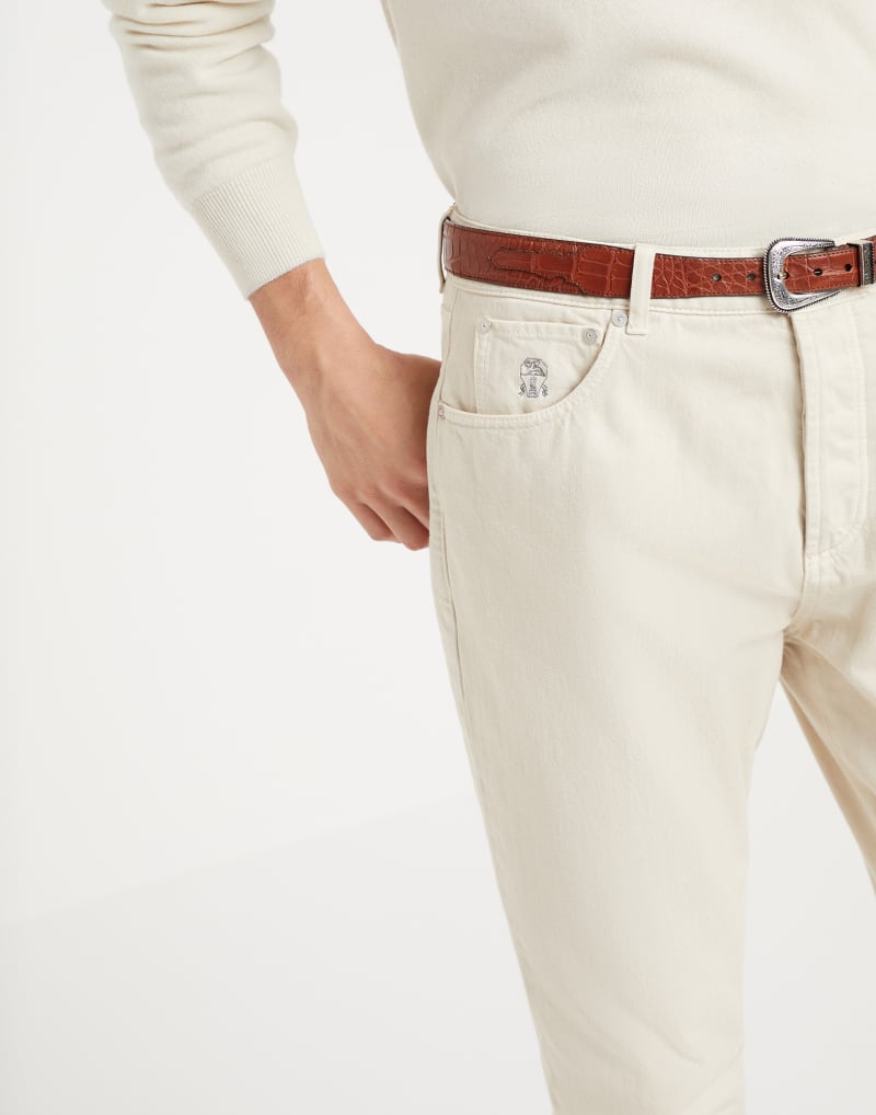 BRUNELLO CUCINELLI MEN'S OFF WHITE COTTON CASUAL TROUSERS