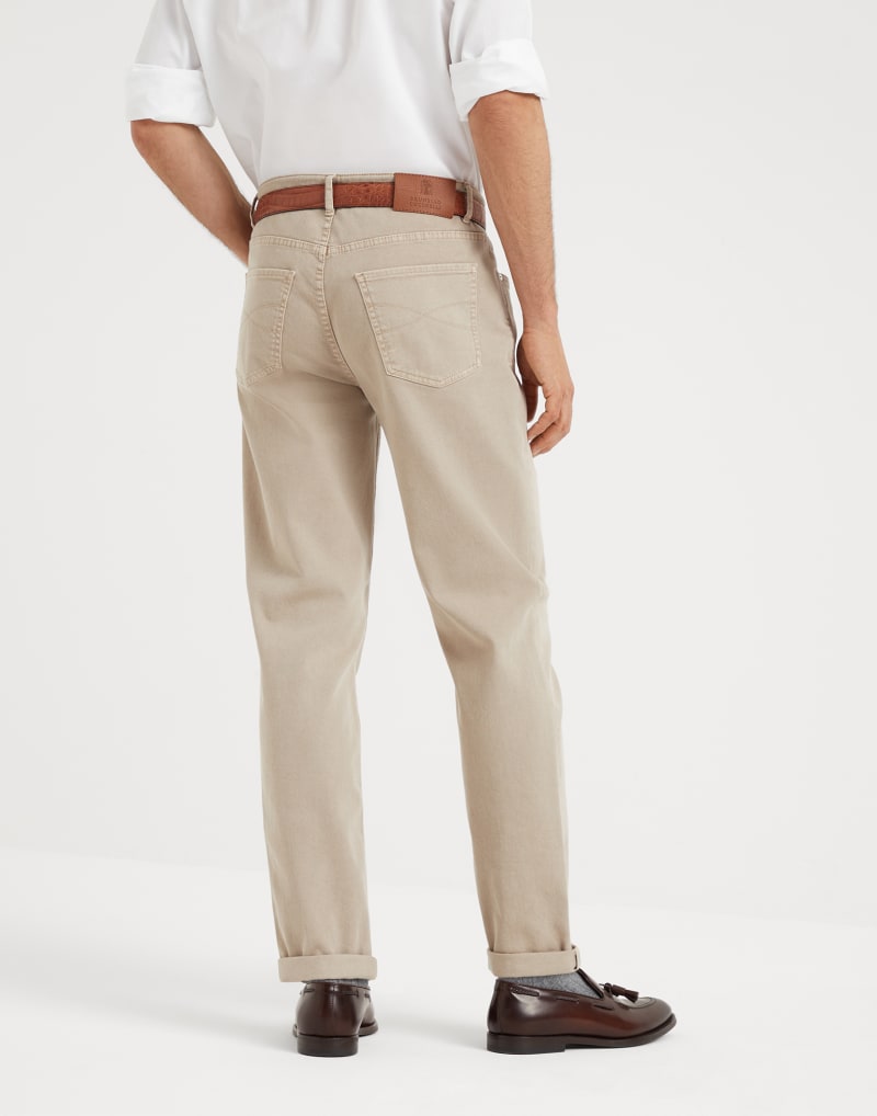 BRUNELLO CUCINELLI MEN'S BROWN COTTON STRAIGHT LEG TROUSERS