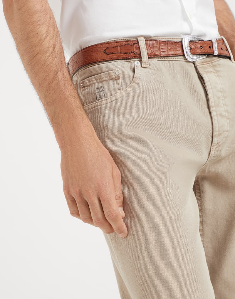 BRUNELLO CUCINELLI MEN'S BROWN COTTON STRAIGHT LEG TROUSERS