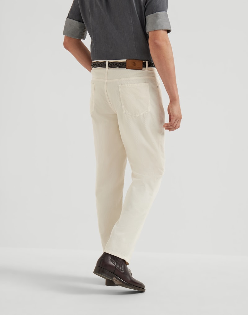 BRUNELLO CUCINELLI MEN'S OFF WHITE COTTON STRAIGHT LEG TROUSERS