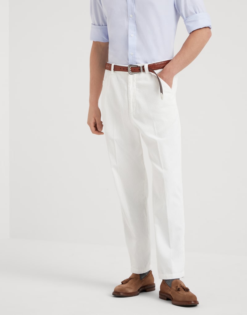 BRUNELLO CUCINELLI MEN'S SNOW COTTON STRAIGHT TROUSERS