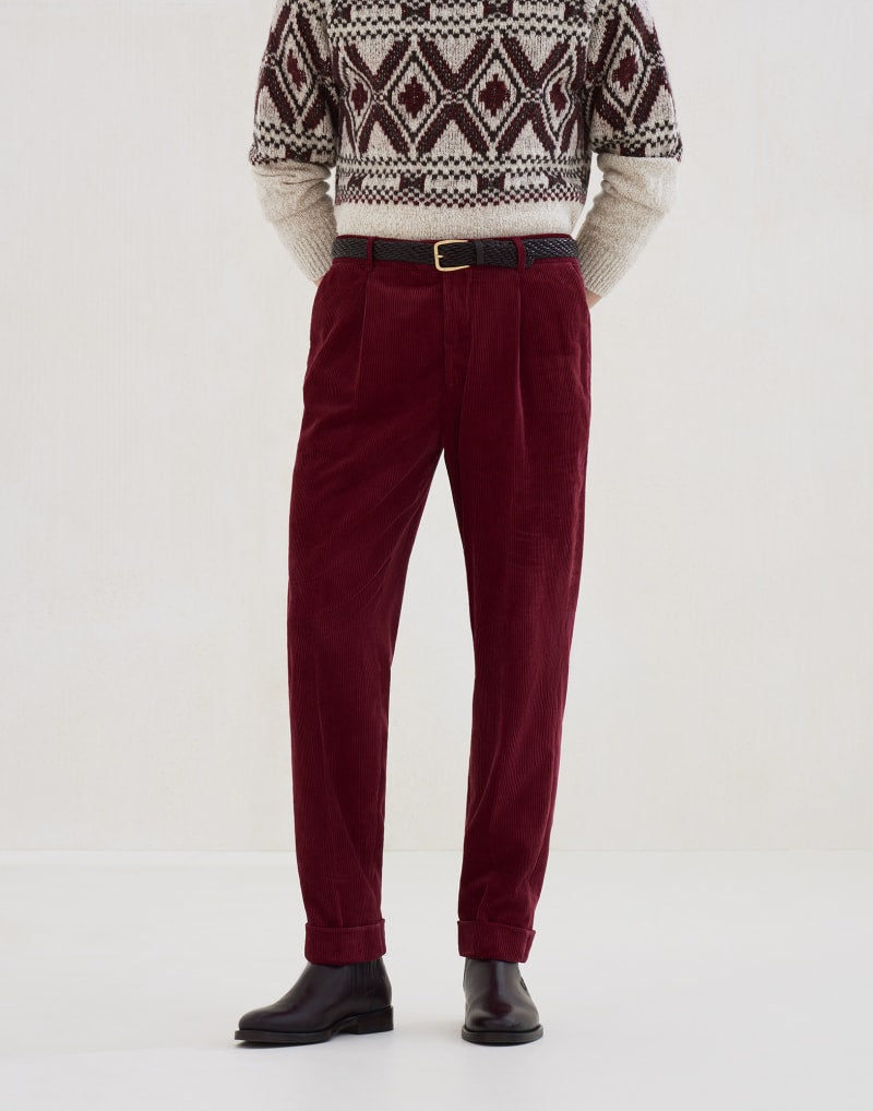 BRUNELLO CUCINELLI MEN'S PURPLE CORDUROY TROUSERS