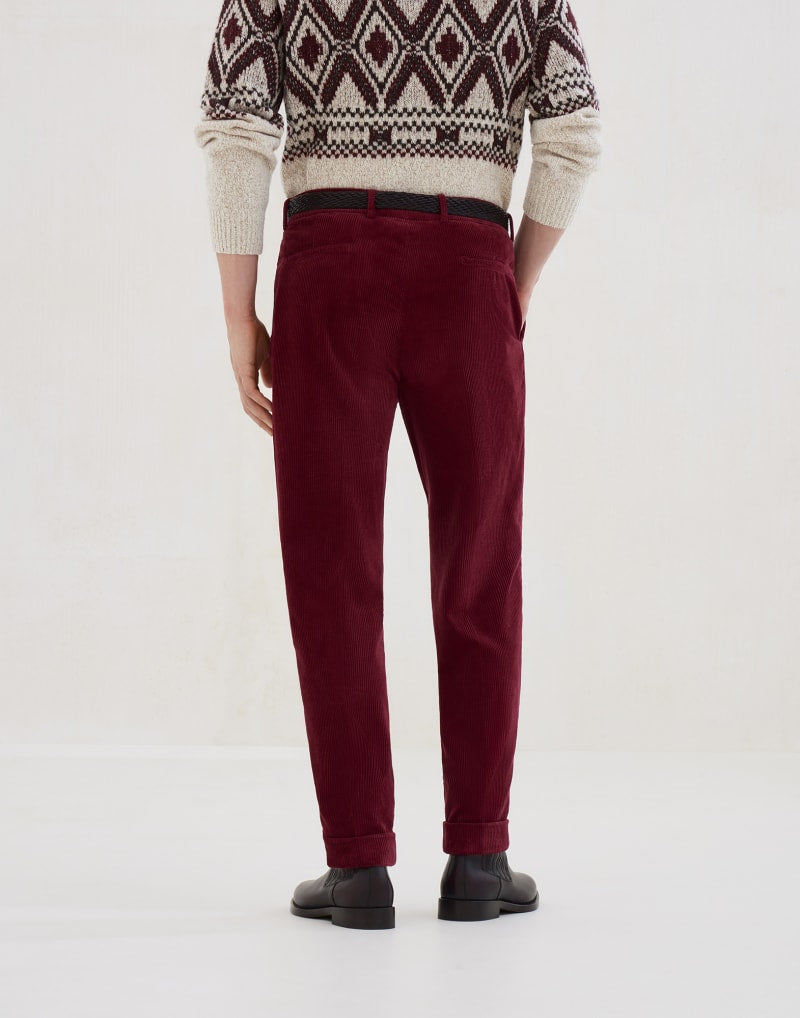 BRUNELLO CUCINELLI MEN'S PURPLE CORDUROY TROUSERS