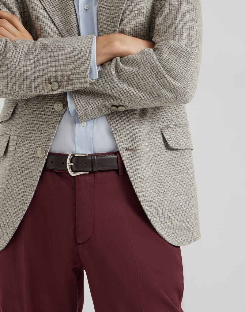 BRUNELLO CUCINELLI MEN'S AMARANTH COTTON STRAIGHT LEG TROUSERS