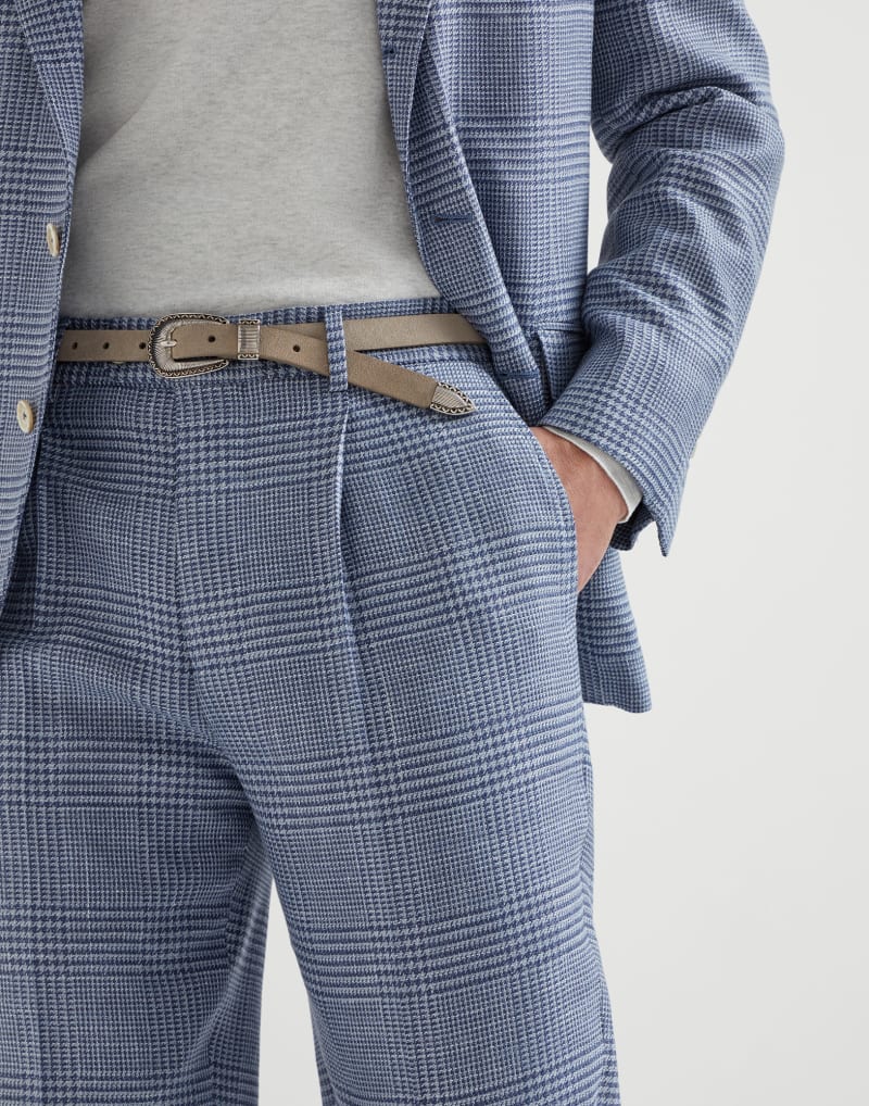 BRUNELLO CUCINELLI MEN'S CLOUD WOOL SILK LINEN CHECKED TROUSERS