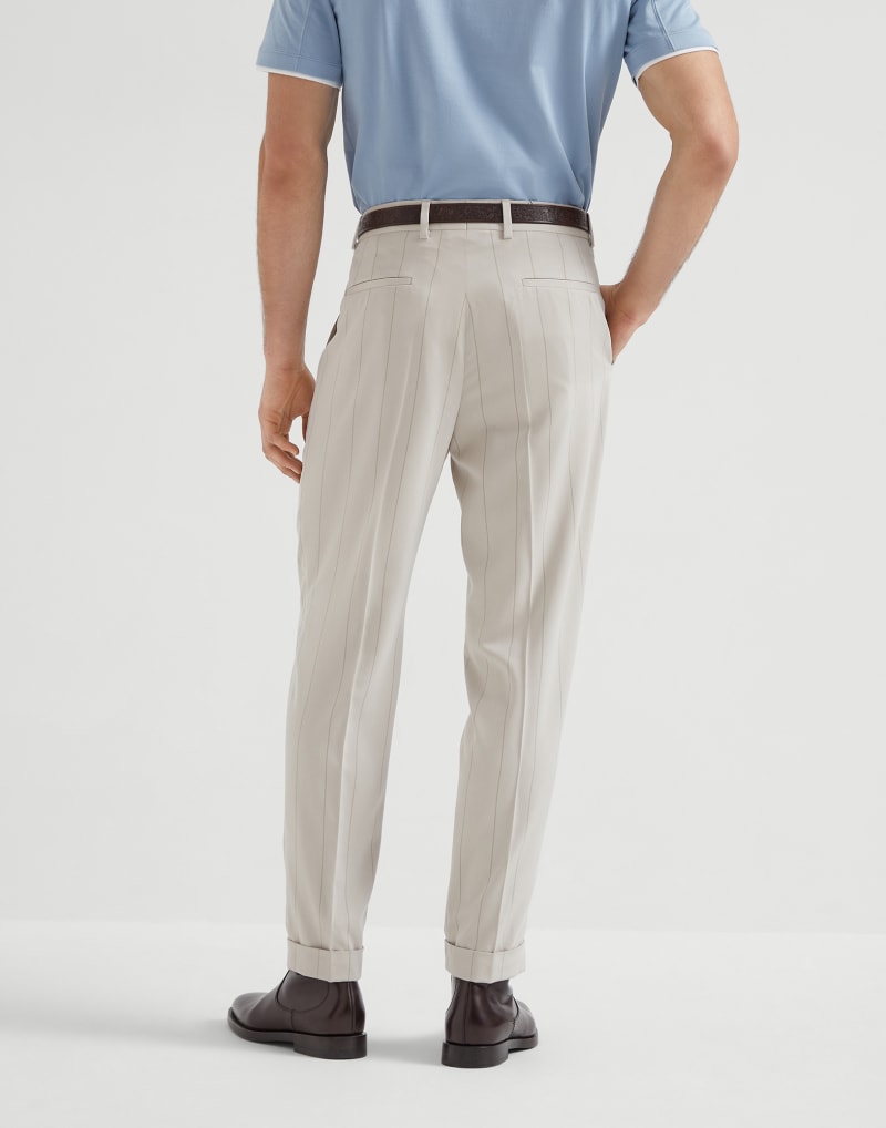 BRUNELLO CUCINELLI MEN'S ICE SILK PINSTRIPE PLEATED TROUSERS